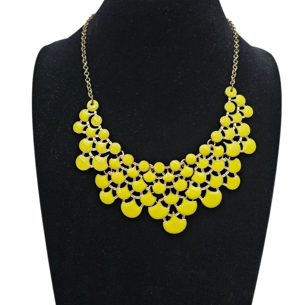 Jane Stone Gold Tone Openwork Yellow Enamel Bib Statement Necklace